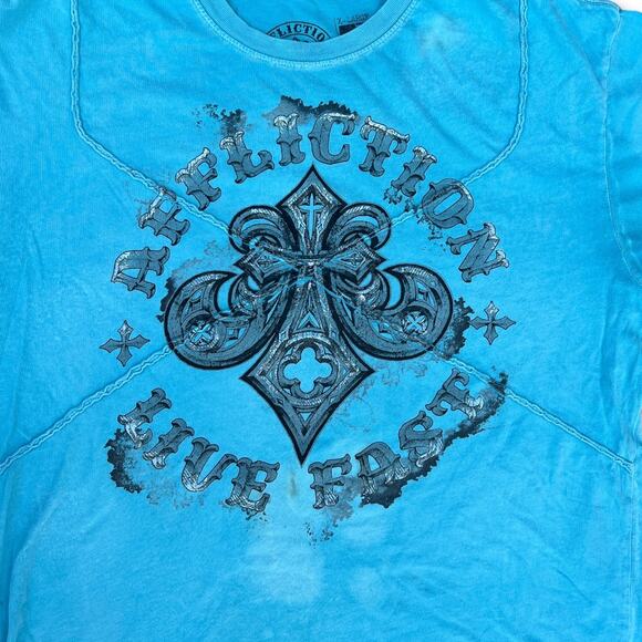 Y2K Affliction Angel Wings Blue Crew Neck Men's T-shirt | Size XL - Picture 5 of 9